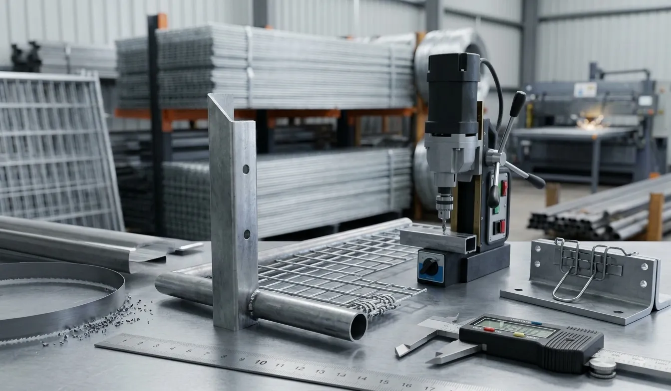 Custom metal fabrication with cutting and drilling for fencing panels