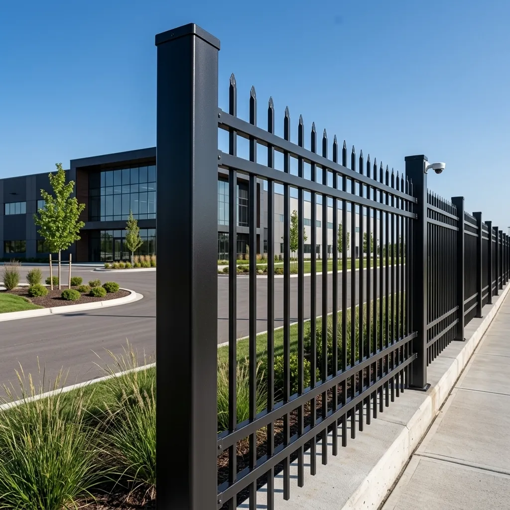 Custom factory perimeter metal fence with galvanized steel and powder coating