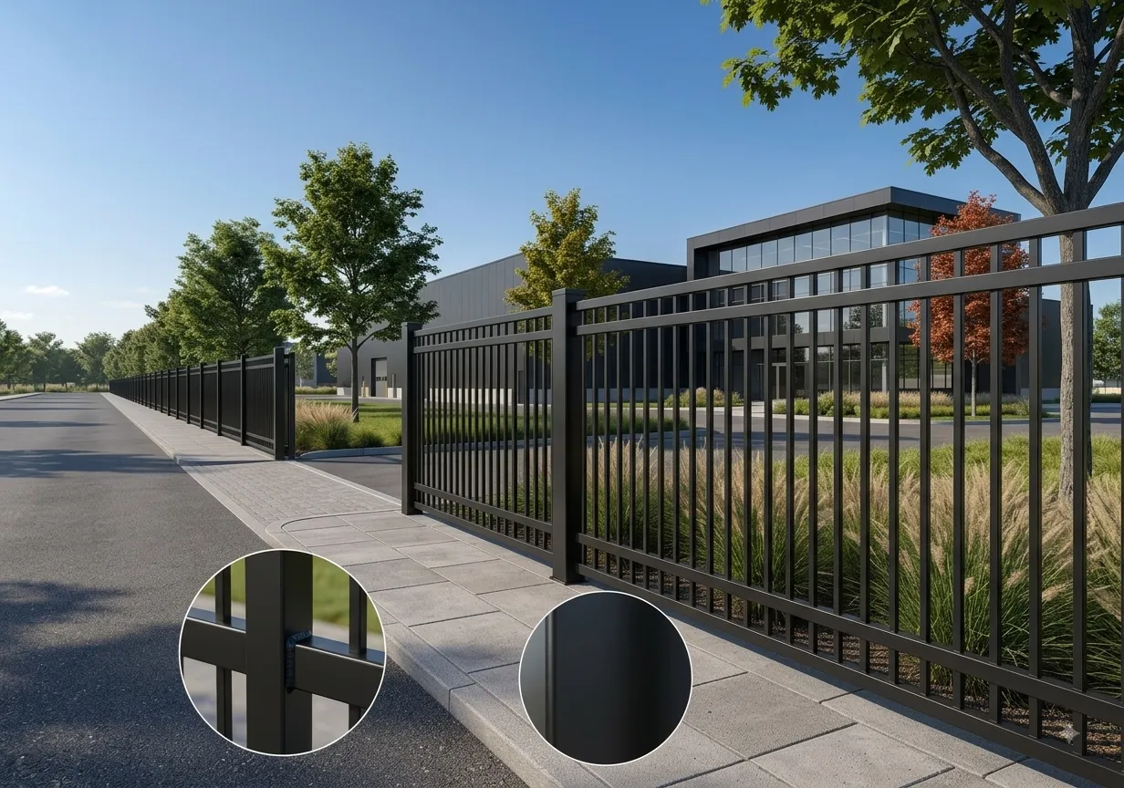 Custom steel perimeter fence for industrial facilities